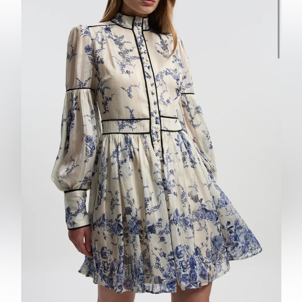Karen Millen Blue and Cream Floral Mini Dress